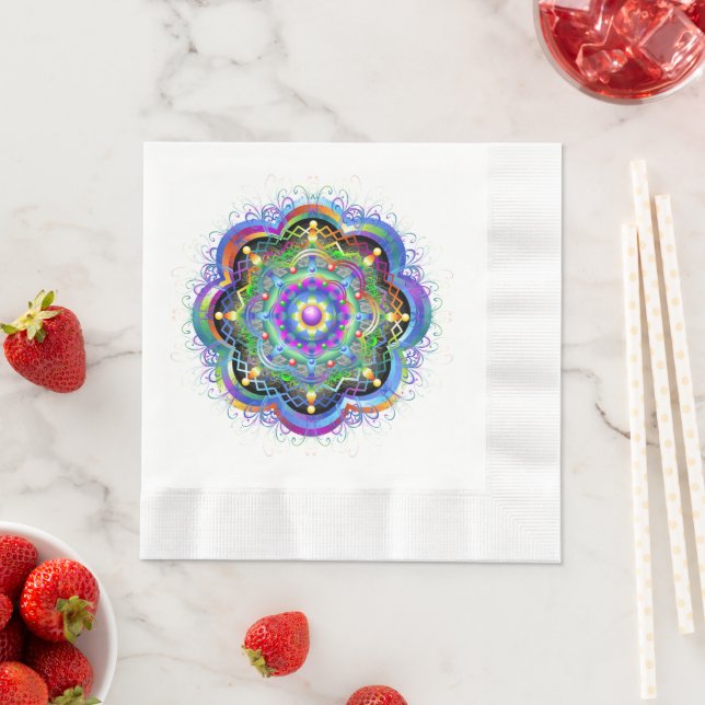 Serviette En Papier Univers Mandala Couleurs Psychédéliques (En situation)