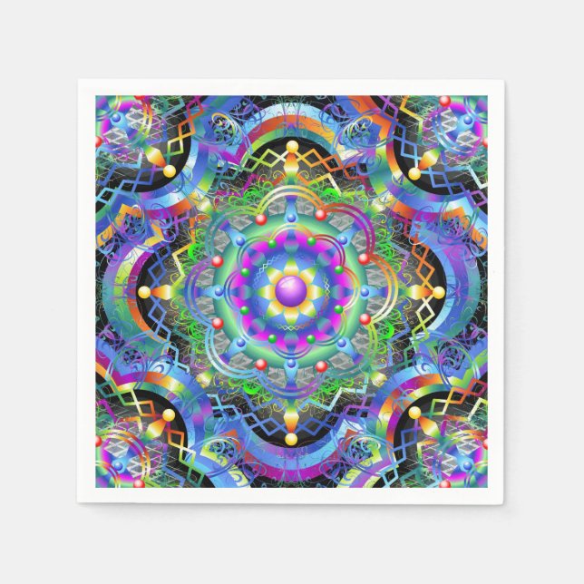 Serviette En Papier Univers Mandala Couleurs Psychédéliques (Devant)