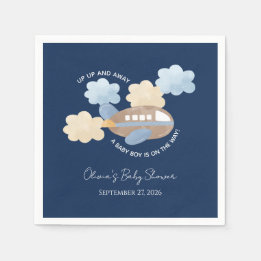 Serviette En Papier Up Up and Away Watercolor Airplane Boy Baby Shower
