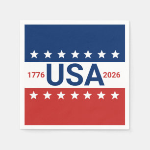 Serviette En Papier USA 1776 2026 250e anniversaire Rouge Blanc Bleu