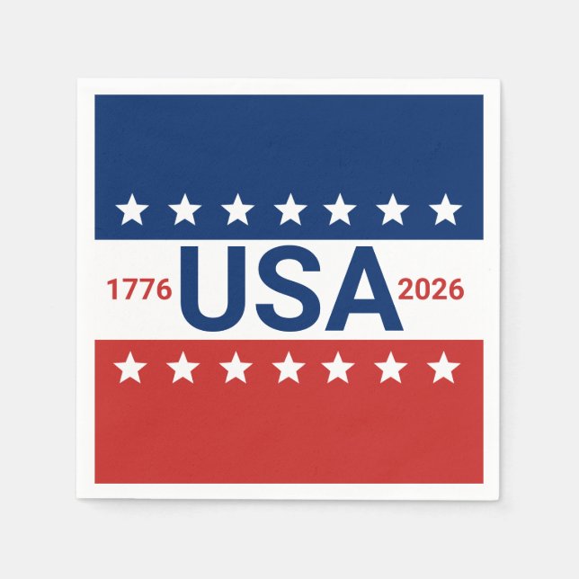 Serviette En Papier USA 1776 2026 250th Anniversary Red White Blue (Devant)