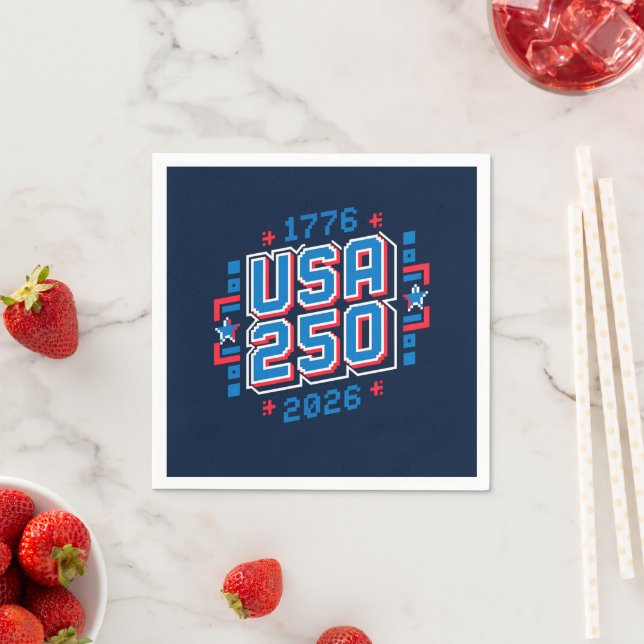 Serviette En Papier USA 250 - 1776 à 2026 Pixel Art (En situation)