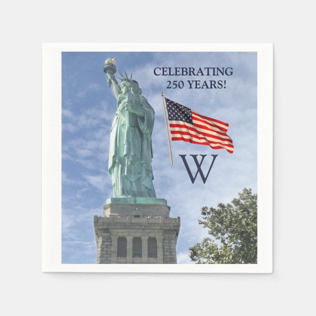 Serviette En Papier USA 250 American Flag Statue of Liberty Monogram  (Devant)