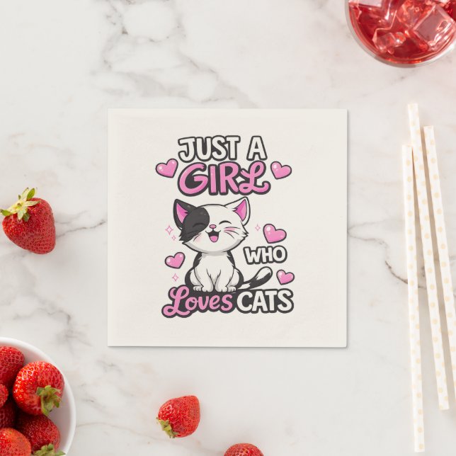 Serviette En Papier ust a Girl Who Loves Cats Cute Black & White Kitty (En situation)