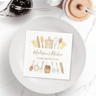 Serviette En Papier Ustensiles de cuisine personnalisés à l'aquarelle