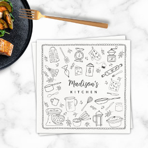 Serviette En Papier Ustensiles de cuisine personnalisés dessinés à la