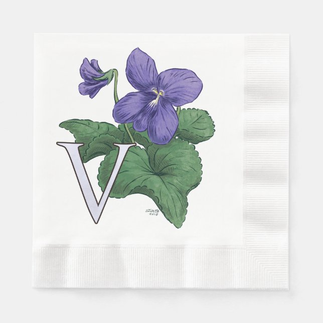 Serviette En Papier V pour le Monogramme floral violet (Devant)
