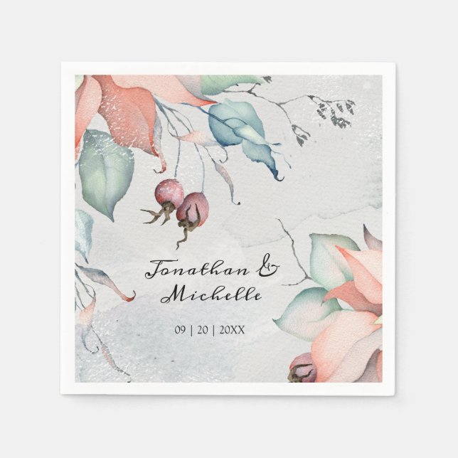 Serviette En Papier Vacances de Noël d'hiver Mariage aquarelle (Devant)