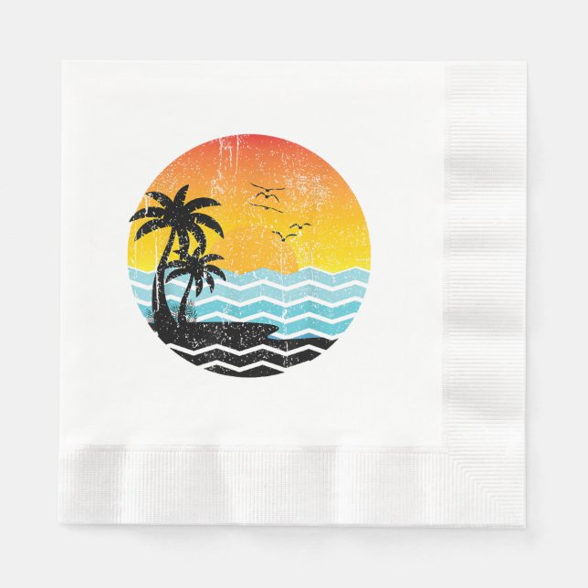 Serviette En Papier Vacances d'été Palmiers Rétro Coucher de soleil Tr (Devant)