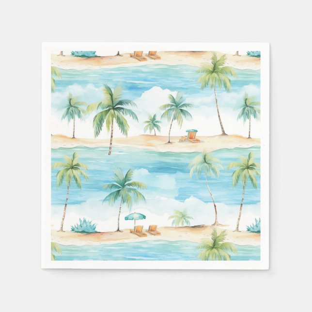 Serviette En Papier Vacances d'été Plage Palmiers - (Devant)