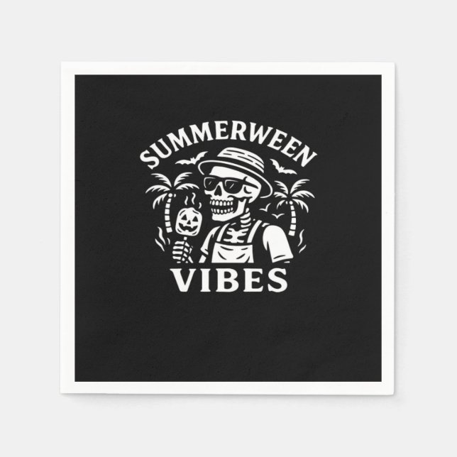 Serviette En Papier Vacances d'été Summerween Vibes Skeleton Hallowee (Devant)
