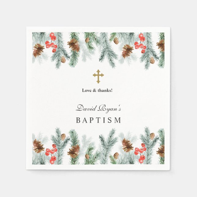 Serviette En Papier Vacances d'hiver Verdure Gold Cross Boy Baptism (Devant)