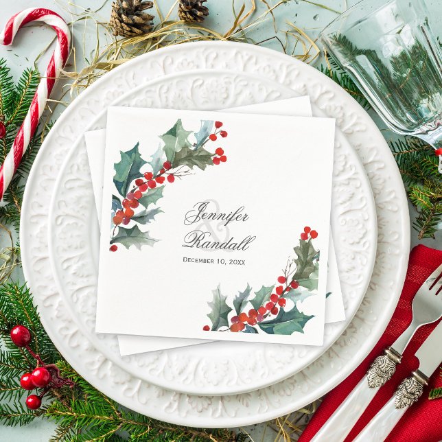 Serviette En Papier Vacances d'hiver Verdure Mariage d'aquarelle (Créateur téléchargé)