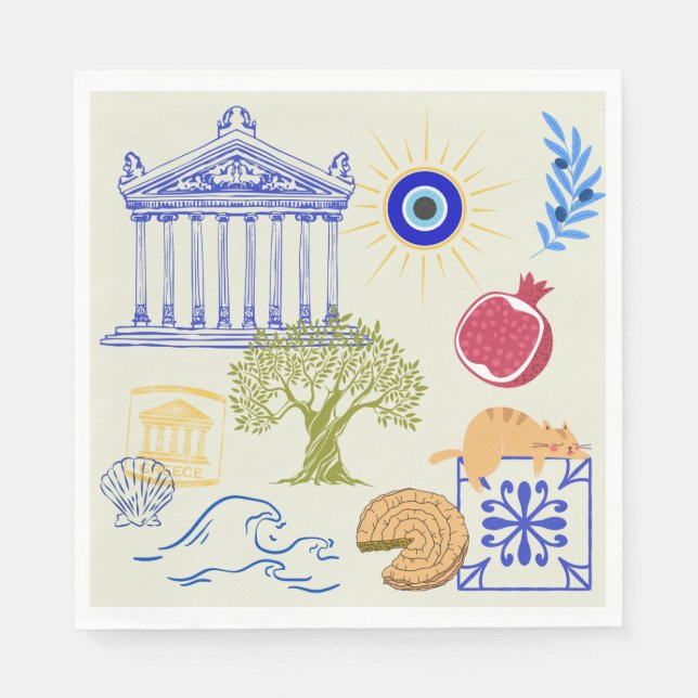 Serviette En Papier Vacances en Grèce Minimalisme (Devant)