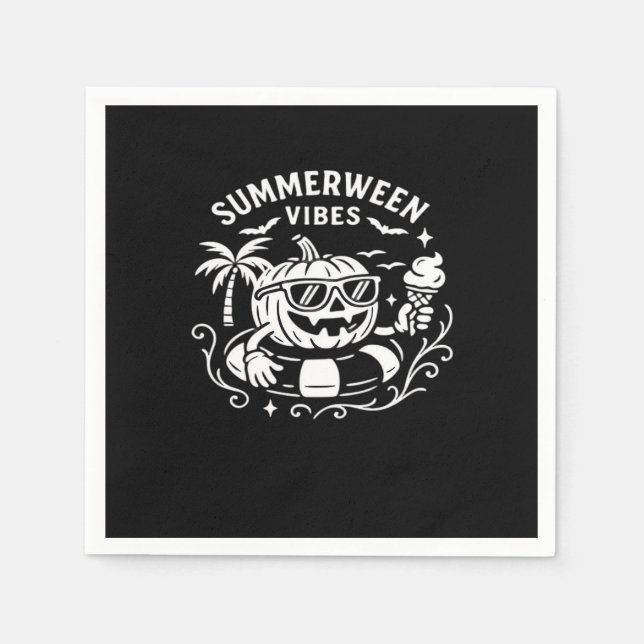 Serviette En Papier Vacances été Summerween Vibes Citrouille Pool Floa (Devant)