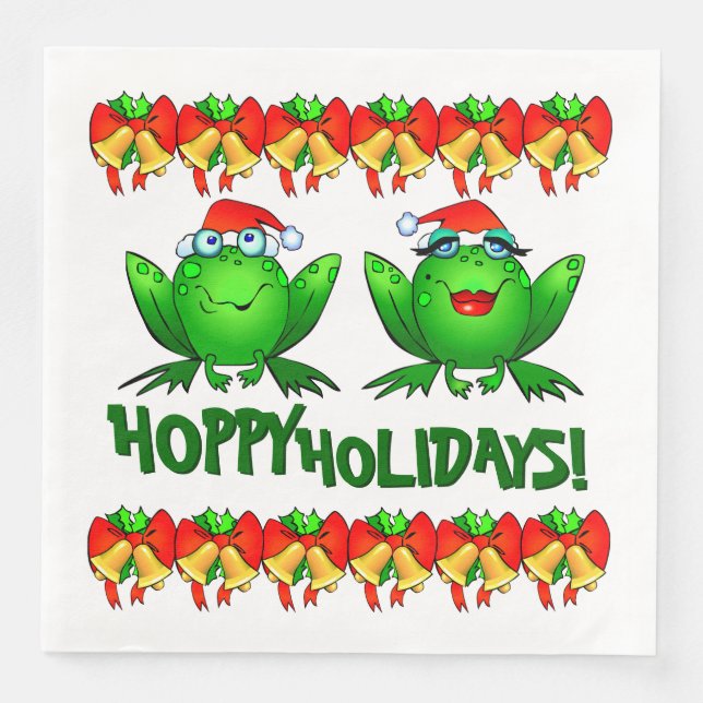 Serviette En Papier Vacances Hoppy Caricature Grenouilles de Noël Bows (Devant)