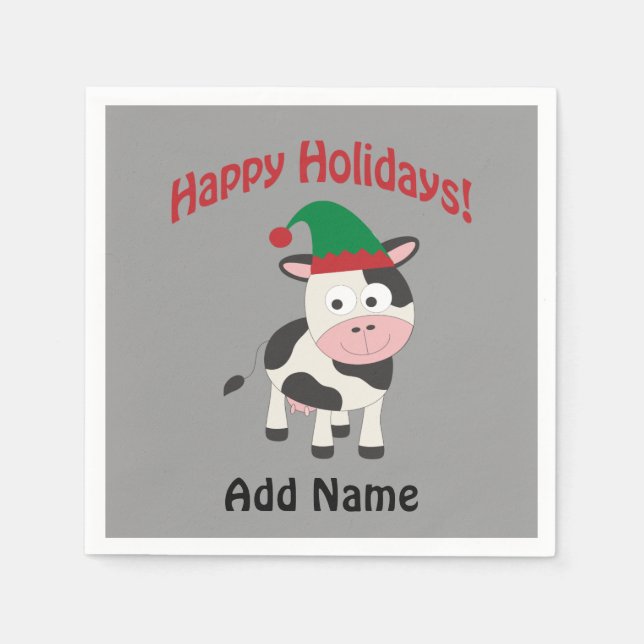 Serviette En Papier Vacances Joyeuses Noël Elf Cow (Devant)
