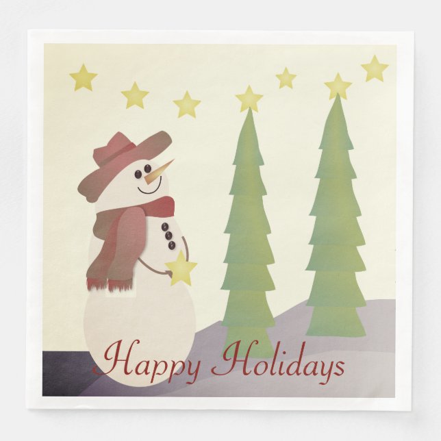 Serviette En Papier Vacances Joyeuses Snowman (Devant)
