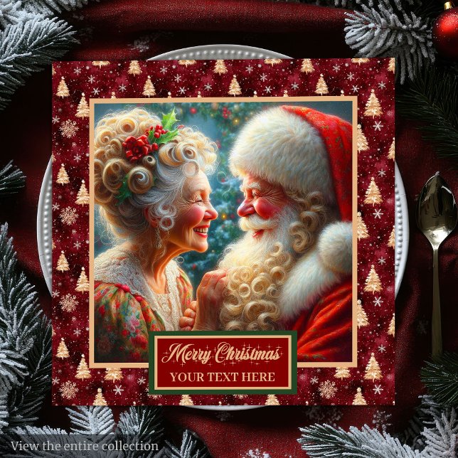 Serviette En Papier Vacances Naples Arbres de Noël Rouge Or Vert (Holiday Napkins Christmas Trees Red Gold Green)