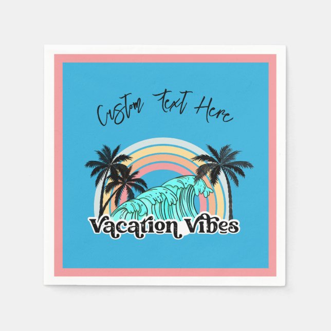Serviette En Papier Vacances Vibes Ocean Waves Arc-en-ciel Palm Tree (Devant)