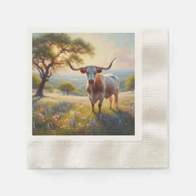 Serviette En Papier Vache à landes du printemps du Texas (Devant)