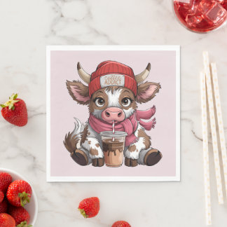 Serviette En Papier Vache Accro au Café