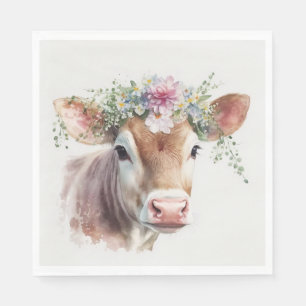 Serviette En Papier Vache avec tête florale