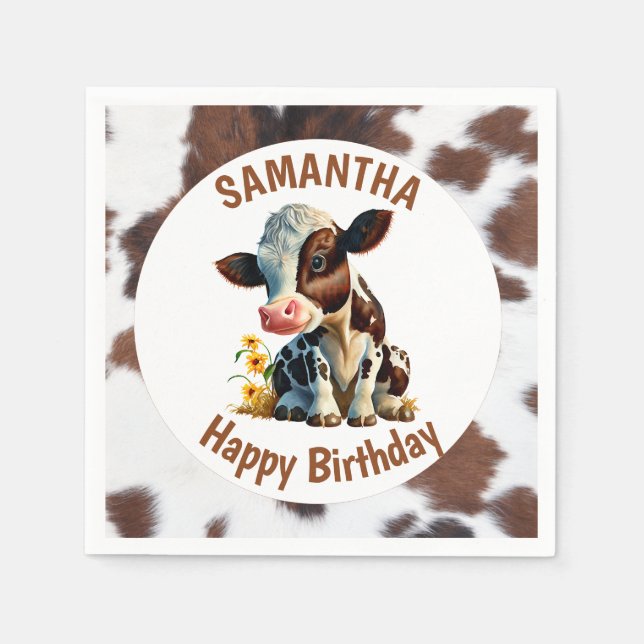 Serviette En Papier Vache Brown et blanche (Devant)