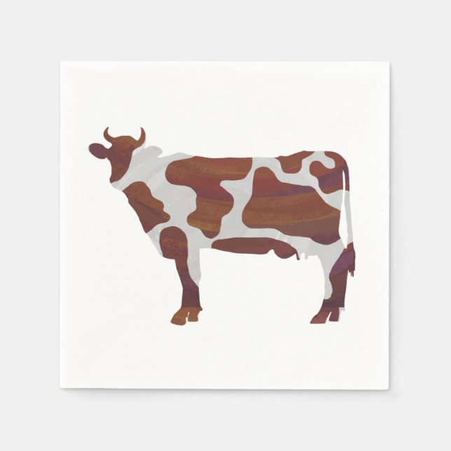 Serviette En Papier Vache Brown et blanche Silhouette (Devant)