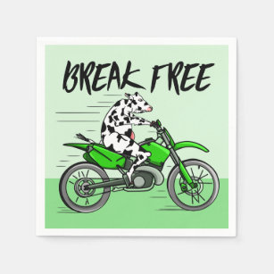 Serviette En Papier Vache caricaturale à moto