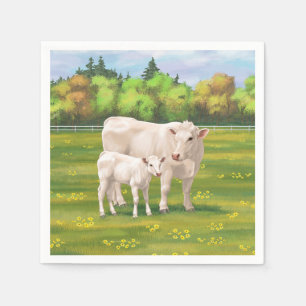 Serviette En Papier Vache Charolais Blanche & Boeuf de veau Cupide