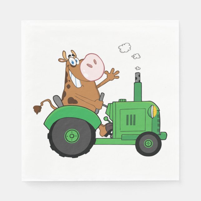 Serviette En Papier Vache Conduisant Un Tracteur (Devant)
