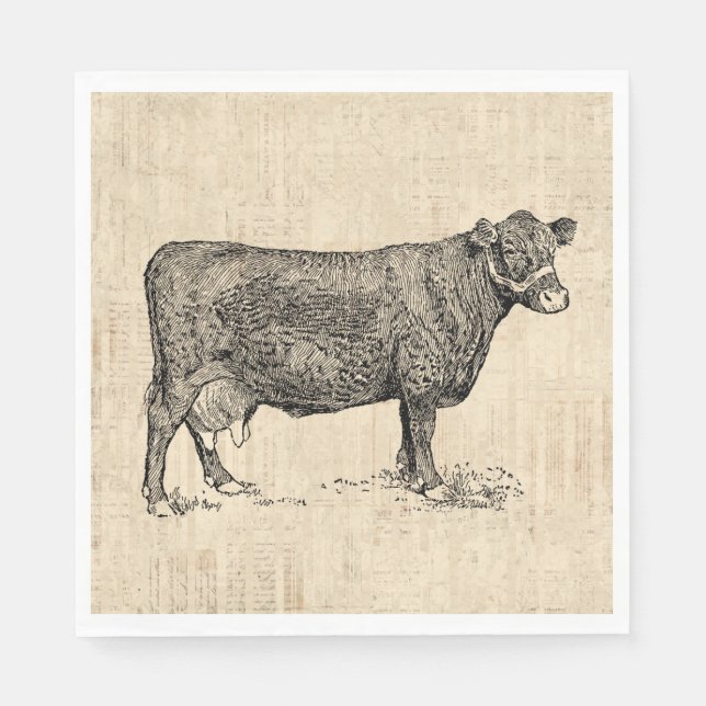 Serviette En Papier Vache de campagne illustrée (Devant)