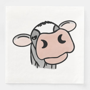 Serviette En Papier vache de dessin animé noir blanc rose baiser gris