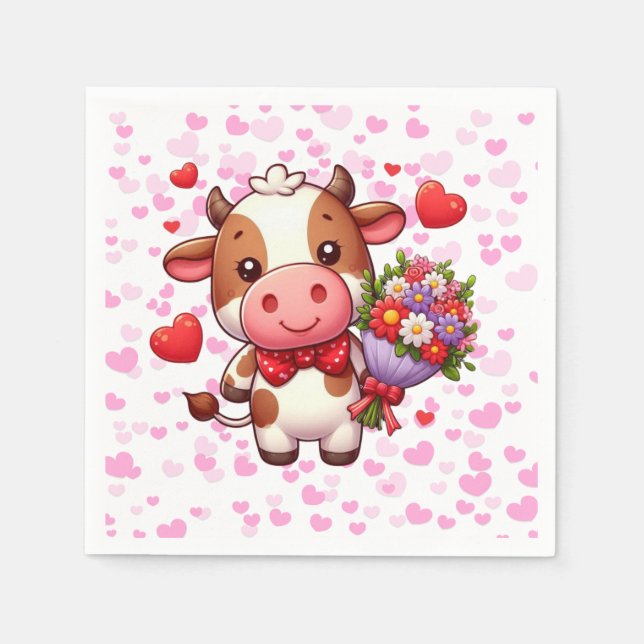 Serviette En Papier Vache de la Saint Valentin (Devant)