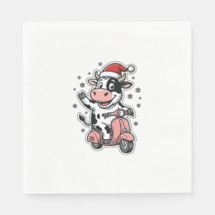 Serviette En Papier Vache de Noël à scooter rose vintage vecteur_1