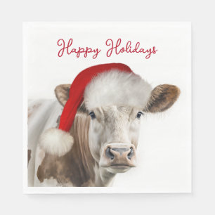 Serviette En Papier Vache de Noël avec chapeau de Noël