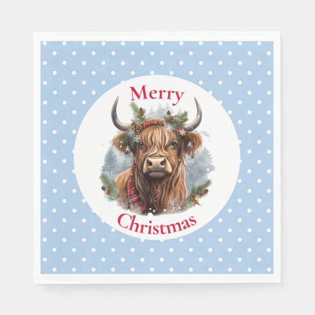 Serviette En Papier Vache de Noël Blue Highlander (Devant)