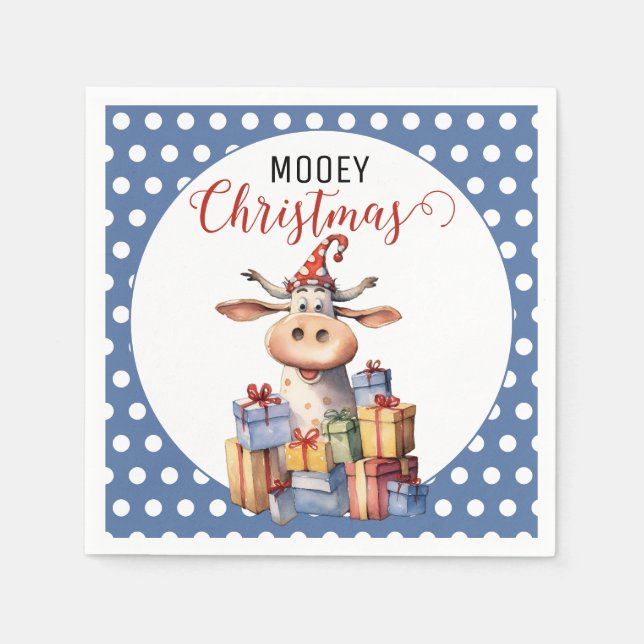 Serviette En Papier Vache de Noël Pun (Devant)