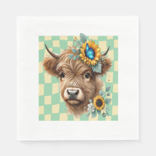 Serviette En Papier Vache de tournesol, Vache de joli Highland