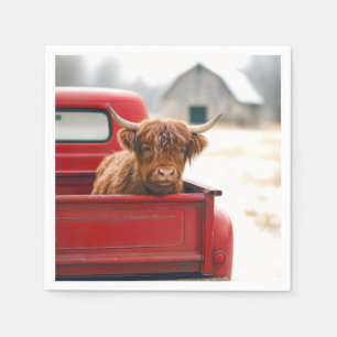 Serviette En Papier Vache des Highlands dans un camion rétro rouge
