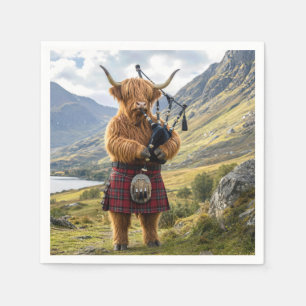 Serviette En Papier Vache des Highlands écossaise jouant de la cornemu