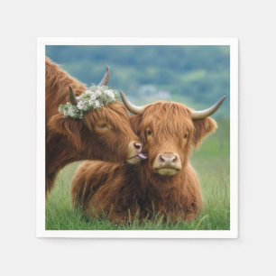 Serviette En Papier Vache des Highlands montrant de l'affection