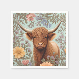 Serviette En Papier Vache des Highlands Pastel Floral Inspiré de Willi