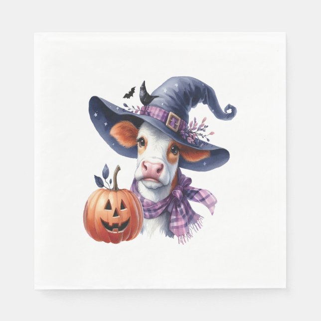 Serviette En Papier Vache d'Halloween à l'automne (Devant)