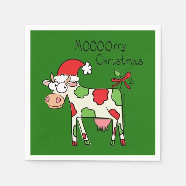 Serviette En Papier Vache Drôle Caricature Noël (Devant)