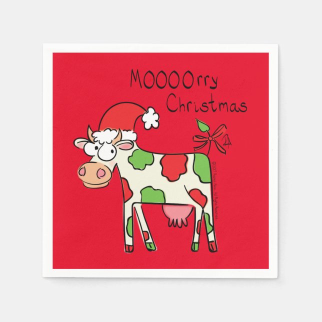 Serviette En Papier Vache Drôle Caricature Noël (Devant)