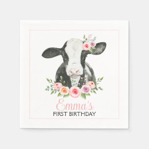 Serviette En Papier Vache florale rose Imprimer Papier de fête d'anniv