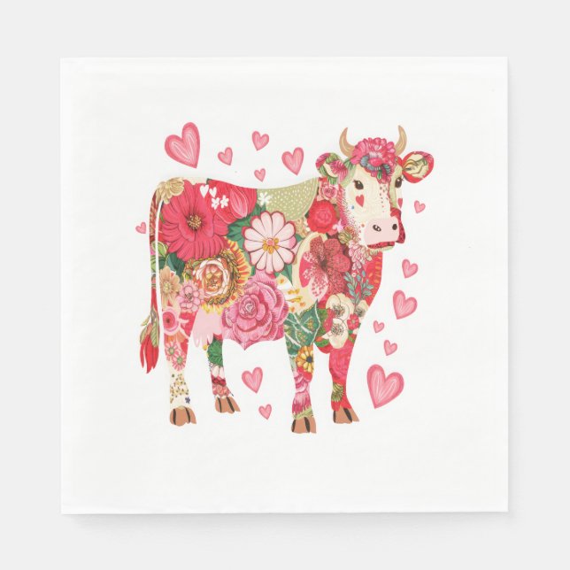 Serviette En Papier Vache florale, Vache mignonne Design (Devant)