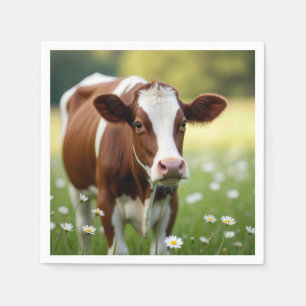 Serviette En Papier Vache Guernsey dans un champ de fleurs sauvages